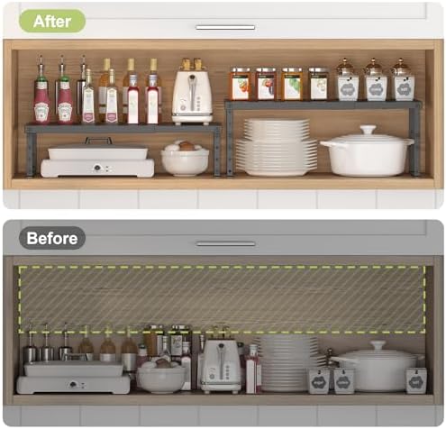 RUILALIFE Expandable Cabinet Organizer Shelf With Adjustable Height, Stackable Kitchen Countertop Organizer Rack, Adjustable Shelf Riser For Kitchen Counter, Pantry, Cupboard, Desk, Tabletop - Image 5