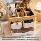 Bamboo 3-Drawer Makeup Organizer, Mortise & Tenon Vanity Box Desk Organizer - Image 6