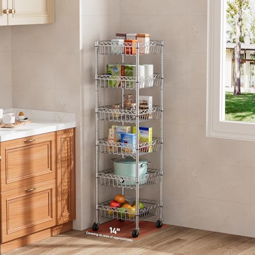Golpart Basket Shelves Closet Rack with Wheels Metal Pantry Wire Shelf Unit - Image 2