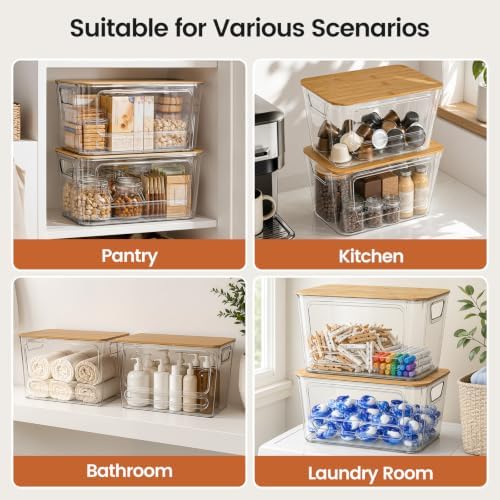 2 Pack Stackable Trash Bag Organizer, Bamboo Lid, Clear Open-Front Bin - Image 5