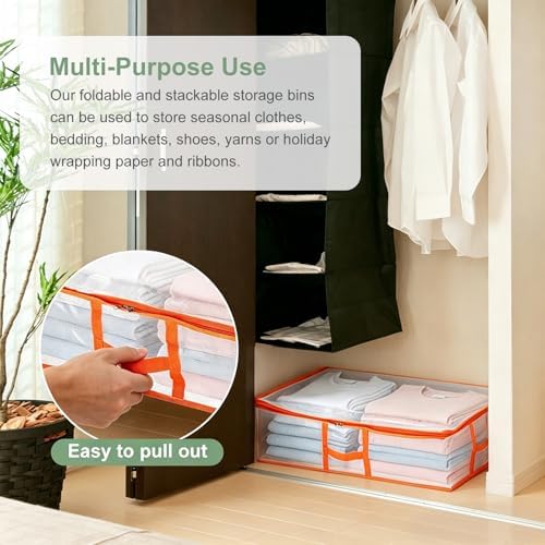 uxcell 2Pcs Under Bed Storage Bags, 27.6" L x 18.5" W x 5.6" H Foldable Fabric Zipper Container with Handles, Collapsible Clear Window Bags for Bedroom Dorm, Blanket Pillows Shoes, White - Image 6