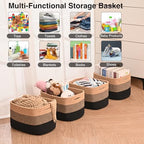ICERZCZ Storage Baskets for Shelves Organizing, Woven Cotton Rope Baskets for Storage, Book Basket, Towel Basket, 12.5"Lx9.1''Wx7.9''H (4 Packs) Gradient Black & Jute - Image 4