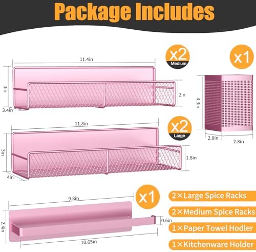 Magnetic Spice Rack for Refrigerator, 6 Pack Metal Magnetic Shelf Pink, Moveable Spice Organizer, Strong Magnetic Storage Fridge Organizer with Paper Towel Holder, Utensils Holder - Image 2