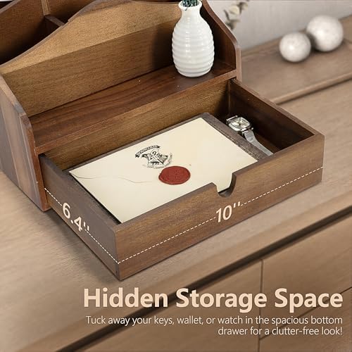 Rebee Vision Acacia Wood Mail Organizer for Desk with Drawer Entryway,Brown - Image 5