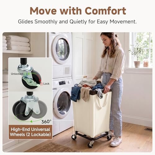 StorageWorks Laundry Hamper with Wheels, 160L Rolling Beige Basket - Image 3