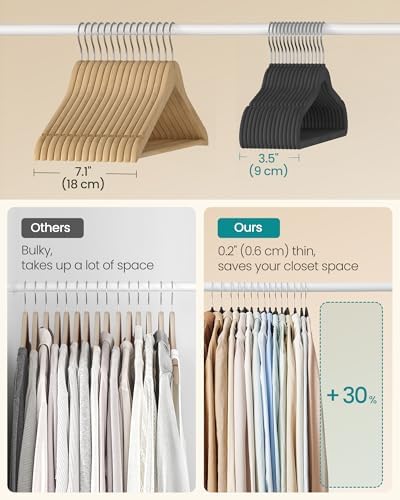 SONGMICS Velvet Hangers 60 Pack, Non-Slip, Heavy-Duty, Space-Saving - Image 5