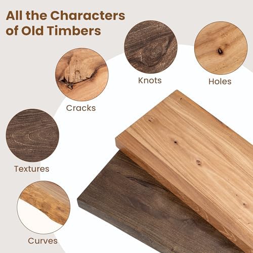 FLYJOE Floating Shelves for Wall Decor, Rustic Solid Elm Wood Live Edge Floating Shelves Wall Mounted, Wall Shelves with Invisible Bracket for Living Room Bathroom Bedroom Kitchen, 55 Inch, Walnut - Image 4