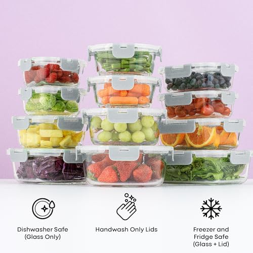 JoyJolt 24pc Borosilicate Glass Storage Containers with Lids | 12 Airtight/Freezer Safe Food Storage Containers for Pantry and Kitchen | Meal Prep Container for Lunch | Glass Tupperware Set - Image 2