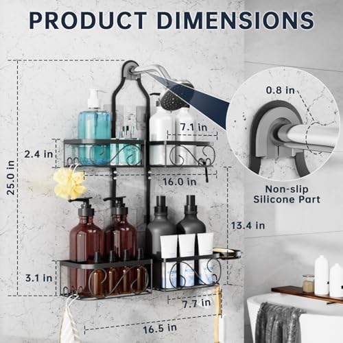 Stainless Steel Shower Caddy Hanging with Soap Dish and Hook,Black - Image 2