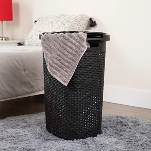 Mind Reader Slim Laundry Hamper with Lid, 60L Tall Clothes Basket, Narrow Tapered Design for Bathrooms, Closets and Laundry Rooms, Plastic, 2 Pack, Black - Image 2