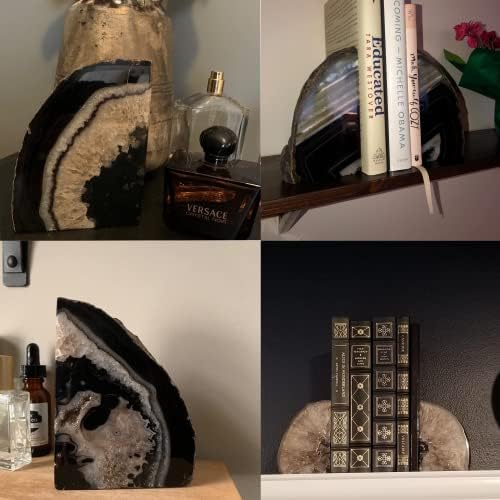 JIC Gem Black Agate Geode Bookends Heavy Duty Book Stoppers Anti-Slip6-8lbs - Image 6