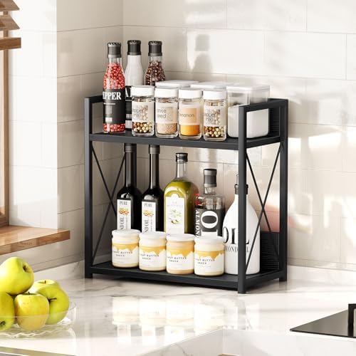 Giikin Kitchen Countertop Organizer, 2 Tier Coffee Bar Organizer, Black Spice Rack for Counter, Kitchen Counter Shelves, Particleboard,15.8" L x 7.9" W x 15.8" H (Black, L) - Image 6