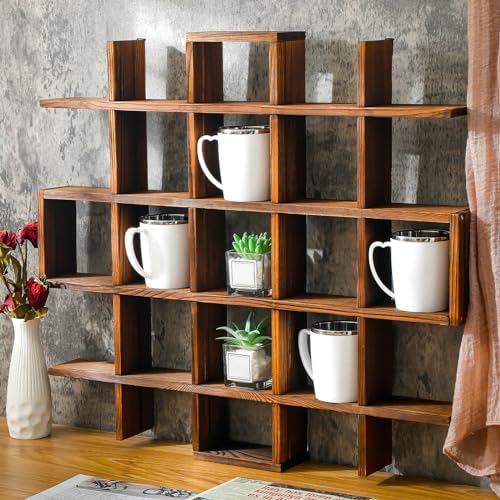 Suzile Mug Display Shelf Wall Mounted,Grid Size 5.1x5.1x3in,Rustic Brown by Suzile