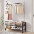 MYUPDALIN Rolling Metal Clothes Rack with Shelves & Storage Basket, Black by MYUPDALIN