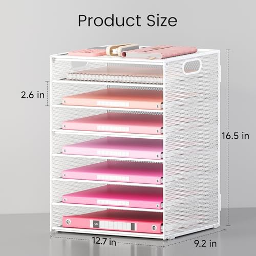 Lavatino 8-Tier Letter Tray Desk Paper Organizer, Mesh File Tray Organizer for Desk, Office Supplies & Home Organization, Fits A4 Paper, Mail, Magazines and Office Accessories (White with Handle) - Image 3