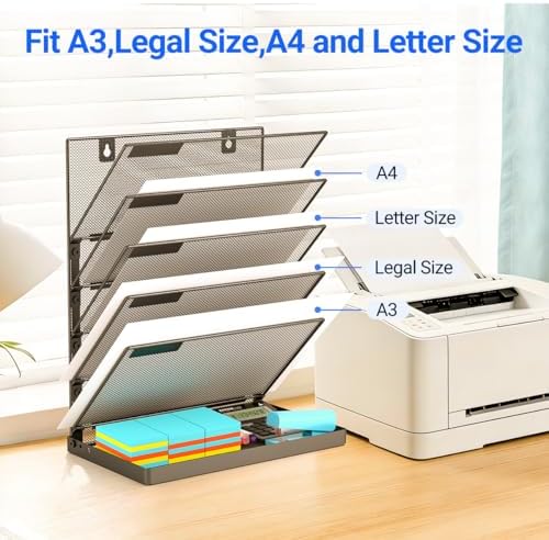 Legal /A4/ Letter Size Hanging Wall File Organizer Desktop File Organizer,6-Tier Wall Mount/Self Standing Paper Document Folder Holder,Mesh Magazine Rack for Office Home, Black ﻿ - Image 3