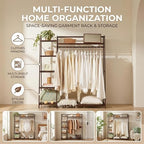 Baveke Standing Clothes Rack with Shelves, Free Standing Closet Garment Racks for Hanging Clothes, 7 Shelf Bamboo Closet Organizer System, Heavy Duty Clothes Hanging Rack for Bedroom - Image 3
