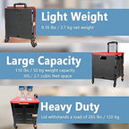 Quick Utility Cart Folding Portable Rolling Crate Handcart with Durable Heavy Duty Plastic Telescoping Handle Collapsible 4 Rotate Wheels for Travel Shopping Moving Luggage Office Use (Black&red lid) - Image 3