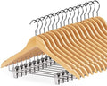HOUÍSM Wooden Hangers with Clips 16 Pack, Suit & Pants Hangers, Natural by HOU%C3%8DSMHOME