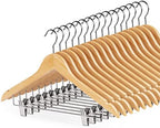 HOUÍSM Wooden Hangers with Clips 16 Pack, Suit & Pants Hangers, Natural by HOU%C3%8DSMHOME