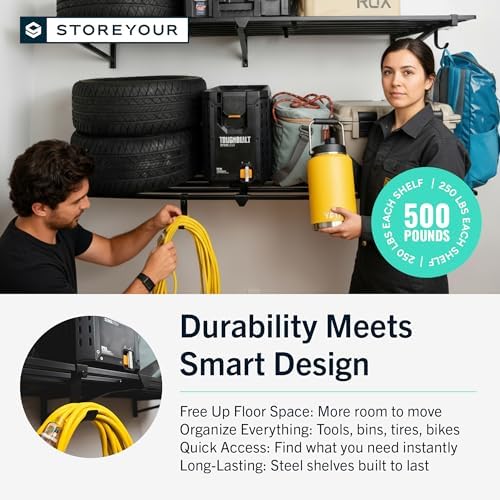 StoreYourBoard Garage Wall Shelf, 2x6 ft, Holds 500 lb, 6 Hooks, 2 Pack - Image 5