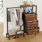 Dresser for Bedroom with Hanging Rack, 3 Drawers Closet with Charging Station, Fabric Chest of Drawers with Clothes Rack, Storage Organzier for Hallway Entryway, Brown - Image 2