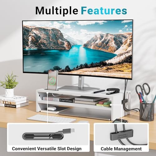 BONTEC Wood Monitor Stand Riser, 2-Tier Desktop Organizer - Image 4