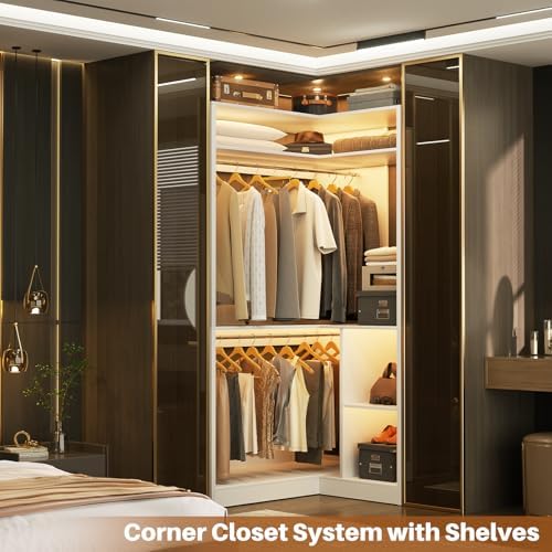 Aheaplus Corner Closet System with Shelves, L Shaped Walk-in Closets, White - Image 5