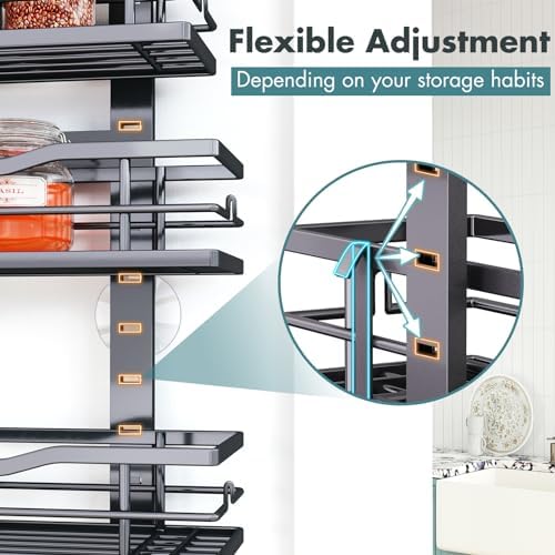 Eastherry Over The Door Pantry Organizer，6-Tier Over The Door Organizer with Adjustable Basket，Metal Hanging Pantry Organizers and Storage for Kitchen, Back of Door Seasoning Rack (Black) - Image 6