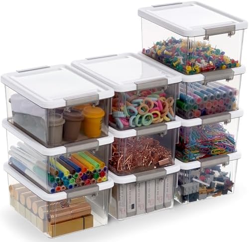 Citylife 10Packs 1.3Qt Small Storage Bins with Lids,Stackable Clear by CITYLIFEHomeOrganization