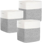 COMFY-HOMI 3PACK Cotton Rope Square Basket with Handles for Shelves|Dog Toy Bin and Storage|Baby Gift|Shoe Organizer|New 11" x 11" x 11" for Living Room by COMFY-HOMI