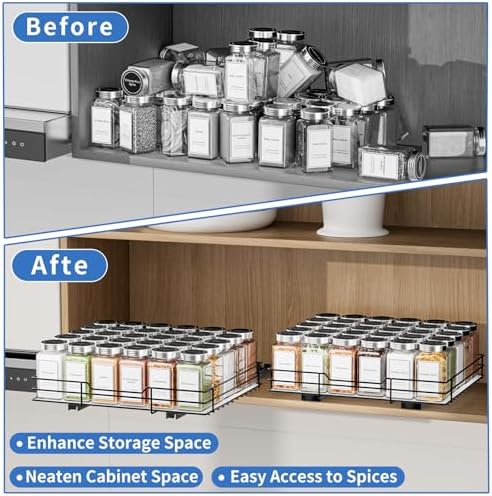 BOIVSHI Spice Rack Organizer for Cabinet, 1 Tier Pull Out Spice Rack, Spice Organizer for Cabinet, Kitchen and Pantry, Fits Spices, Sauces, Canned Food (12.5''Wx10.5''Dx2.5''H) - Image 5
