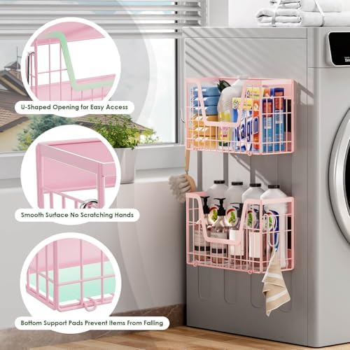 2 Pack Magnetic Shelves for Fridge, Pink Magnet Wire Fruit Baskets - Image 3
