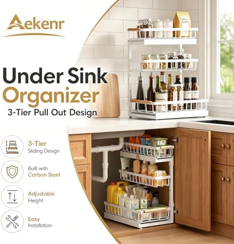 Under Sink Organizer and Storage 1 Pack 3 Tier Kitchen Bathroom Organizers - Image 2