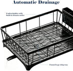 Large Dish Drying Rack for Kitchen Counter, Detachable Large Capacity Dish Drainer Organizer, 2-Tier Dish Racks with Utensil Holder, Black - Image 4