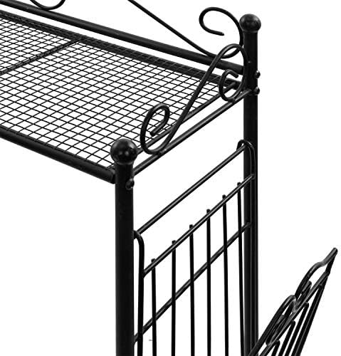 MyGift Over The Toilet Standing Shelf Storage with Magazine Basket, Freestanding Bathroom Space Saver Organizer Rack, Black Metal Vintage Scrollwork Accents - Image 5