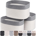 CHAT BLANC Cotton Rope Baskets for Organizing, Shelves, Toys, Storage, Shoe, Bathroom, Laundry, Towel, Nursery, Home Decor, Blanket, Cloth Woven Bins Fabric (Dark Gray & Creamy White7, 15"x10"x9") by CHATBLANC