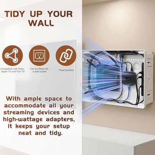 9" in Wall TV Media Box for Device & Cable Management Hidden Outlet Box, Structured Wiring Enclosure with Custom Knockouts, WiFi Friendly, for Roku, Apple TV, Fire TV Stick & Samsung One Connect Mini - Image 5