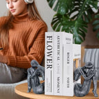 Grey Book Ends Decorative, Girl Thinker Design, Modern Bookends for Shelves, Non-Skid Heavy Duty Resin Book Stopper for Books, Resin, 1Pair/2Piece - Image 4