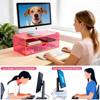 Gelite Acrylic Computer Monitor Stand for Desk Monitor Riser with Drawer Desktop Monitor Shelf with Storage, Neon Pink - Image 3
