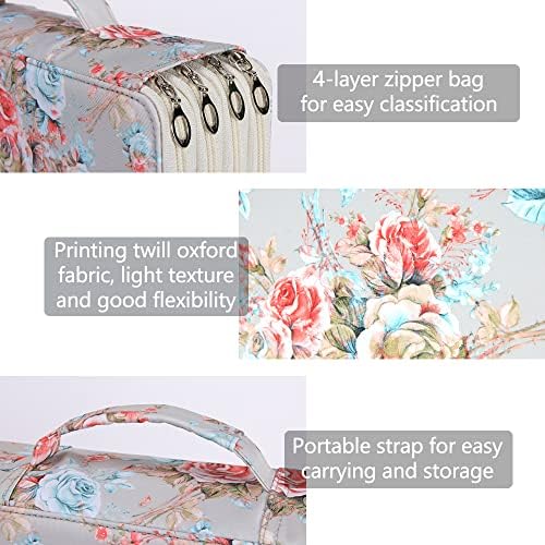 Vomgomfom 300 Slots Marker Case 4-Layer PU Leather, Handle, Gray Rose - Image 3