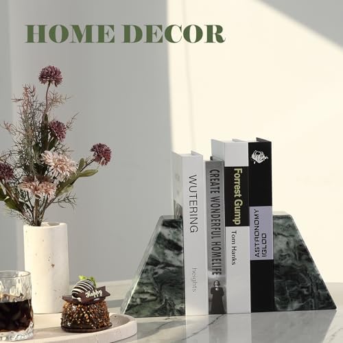 Karibiber Marble Bookends for Heavy Books, Decorative Bookends for Shelves, Green Stone Book Ends, Heavy-Duty Book Ends for Hardback Book & Cookbooks, Unique Book Stopper & Holder, Set of 2 - Image 4