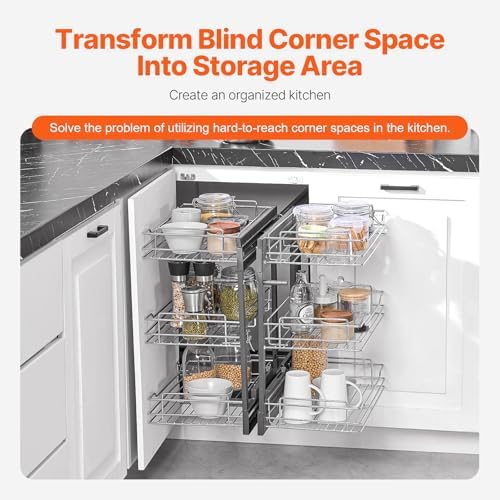 VEVOR 3 Tier 6 Shelf Chrome Carbon Steel Kitchen Cabinet Organizer, Slide Out Storage, Space Saving, Silver, For 15" Width, Food, Jars, Cans, Cookware, Pans, Mugs - Image 4