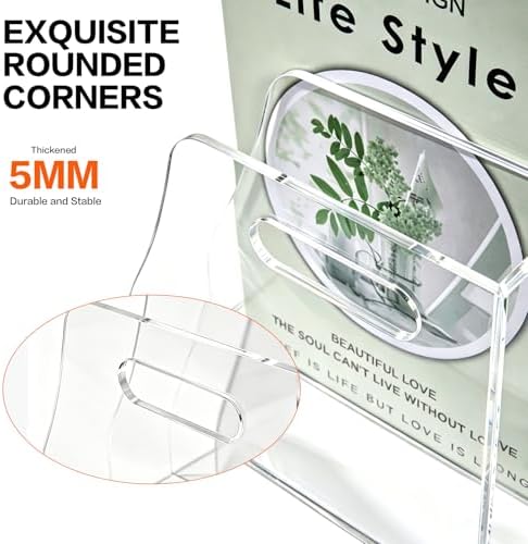 Acrylic Magazine File Holder with Carrying Handle, 5 Vertical Compartments Desk File Organizer, Clear File Sorter for Office, Magazines, Books, B5 Size - Image 6
