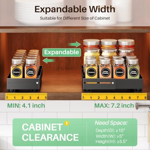 SNTD Pull Out Spice Rack Organizer for Inside Cabinets, Expandable,1-Pack - Image 2