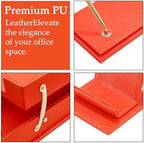 Luxury Executive Leather Desk Organizer Set –13-Piece Office Desk Accessories with Desk Pad, Letter Tray, Phone Stand, Pen Holder & Coasters – Professional Office Desk Decor & Gift (Orange) - Image 4