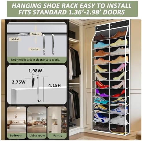 Kotkn 24-Pair Over Door Shoe Organizer for Family & Kids, Double Sided | Hanging Storage for Sneakers, Boots, Toys & Room Organization-Obsidian Black - Image 4