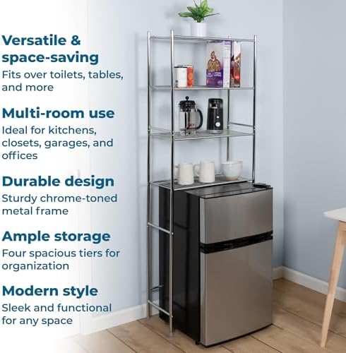 Honey-Can-Do 4-Tier Over-The-Toilet Storage Shelf - Space-Saving Steel Bathroom Restroom Organizer with Neutral Chrome Finish, Ideal for Towels, Toiletries, & Essentials - 24"W x 68"H x 11"D - Image 5