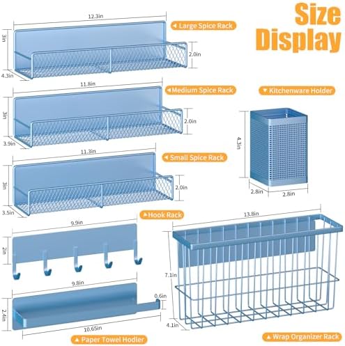 Magnetic Spice Rack for Refrigerator, 7 Pack Metal Magnetic Shelf, Moveable Magnetic Storage Fridge Organizer, Spice Organizer, Hook Rack, Paper Towel Holder, Utensils and Cutting Board Holder, Blue - Image 2