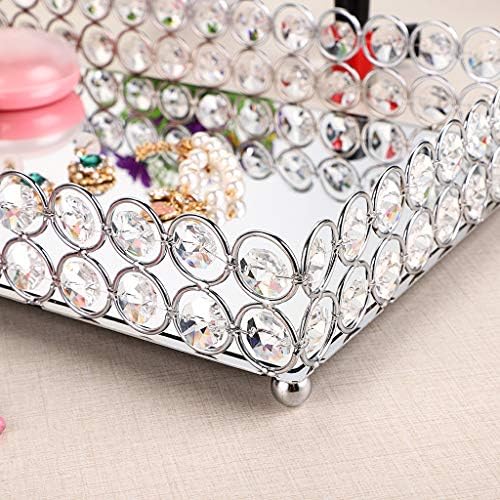 Hipiwe Crystal Perfume Tray Mirrored Bathroom Vanity Organizer, Large - Image 3